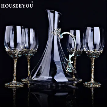 HOUSEEYOU זכוכית 350ml וינטג ' קריסטל אדום יין כוס החליפה אמייל גביע זכוכית לחתונה יצירתי מתנה כוס יין עם קופסת מתנה