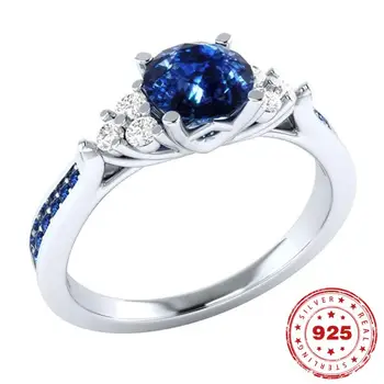 HOYON חם מכירה זירקון יהלום טבעת אקוומרין נשים ארבע שיניים קריסטל כחול הנסיכה חתונה טבעת אירוסין משלוח חינם