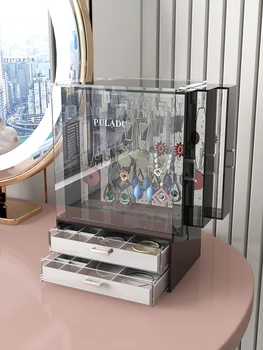 HXL אקריליק תכשיטים, תיבת אחסון שקופה מגירה בסגנון ארגון ארון שולחן איפור אחסון מדף