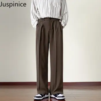 Juspinice בסגנון יפני מכנסיים של גבר מוצק חופשי וינטג ' סגנון קוריאני מכנסיים ישר רחב הרגל מכנסי קיץ זכר בגדים