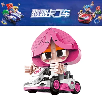 Kart מירוץ סידרה לבנים צעצועים אופי בובות כחול Lanlan ילדה מירוץ מכוניות אבני הבניין מודל הערכה MOCCompatible עם לגו
