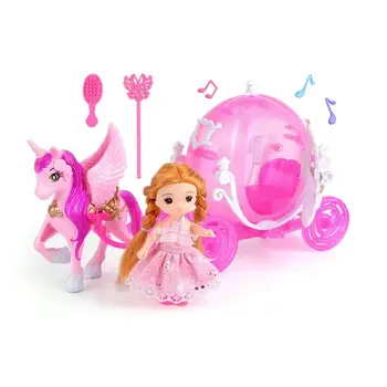 Kawaii סוס הכרכרה מוסיקלי לילדים צעצועים נסיכה משחק ילדים משלוח חינם דולי רהיטים עבור ברבי 5.5 אינץ התינוק מתנות DIY