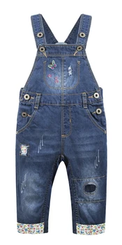 Kidscool החלל בייבי בנות מזויף סינר כיסים פרפר רקום קרע מודפס רירית אוברול ג ' ינס