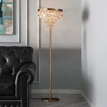 LED מנורת רצפה קריסטל מודרני יוקרתי הזהב עומדת מנורת הסלון קישוט מחקר השינה אורות זהב מנורת רצפה luces