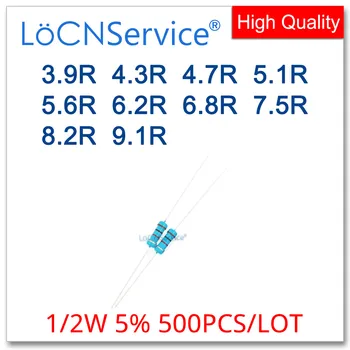 LoCNService 500PCS/LOT 5% 1/2W 3.9 R 4.3 R R 4.7 5.1 R 5.6 R R 6.2 6.8 7.5 R R 8.2 R R 9.1 פחמן סרט נגד לטבול אוהם