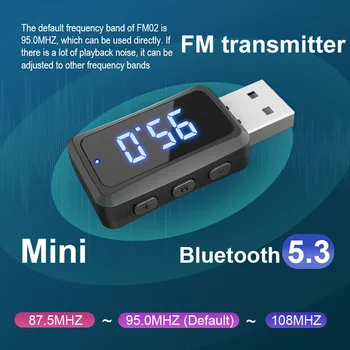 Mini Bluetooth 5.3 USB משדר FM מקלט עם תצוגת LED דיבורית שיחה דיבורית לרכב אוטומטי שמע אלחוטית עבור רדיו Fm
