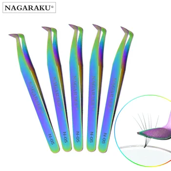 NAGARAKU 5 יח נירוסטה שאינם מגנטיים הארכת ריסים פינצטה עפעף פינצטה pincet שקר ריסים פינצטה 3D לאש הפינצטה