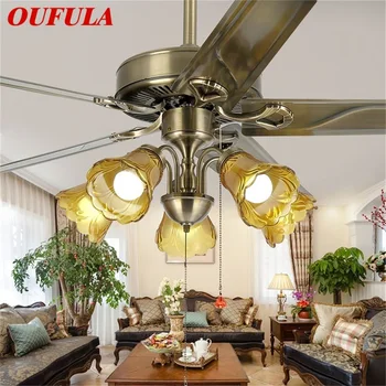 OUFULA קלאסית מאוורר תקרה אור גדול 52 אינץ מודרני מנורה עם שלט רחוק הוביל הביתה הסלון