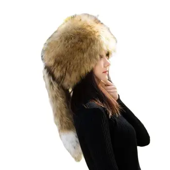 Qearlstar Faux פרווה דביבון כובע נשים חורף כובעי ססגוניות רך באיכות גבוהה אופנה חמים רוסית מונגולית כובע עם זנבות FY23