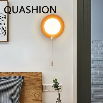 QUASHION פנים עיצוב יצירתי מנורת קיר LED חלבית מתכת מנורה גופי תאורה גופי עיצוב חדר השינה Lustres עם משוך את המתג