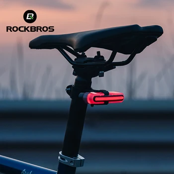 ROCKBROS אופני זנב אור חכמה בלם חיישן אחורי אופניים האור שלט רחוק איתות מנורת לילה רכיבה על אופניים אחורי