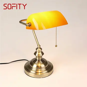 SOFITY בסגנון אירופאי מנורת שולחן פשוטה עיצוב LED צהוב זכוכית שולחן אור רטרו משוך את מתג הביתה מחקר המשרד השינה