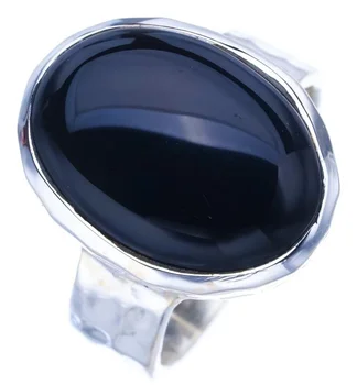 StarGems טבע אוניקס השחור בעבודת יד סטרלינג 925 טבעת כסף 7.75 F0534
