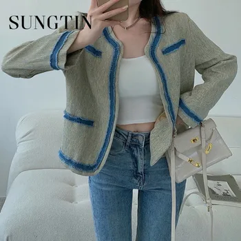 Sungtin בציר משרד ליידי רופף מעיל מעילי נשים אופנה ג ' ינס טלאים מזדמן מעיל נקבה קוריאה שרוול ארוך אלגנטי לכל היותר