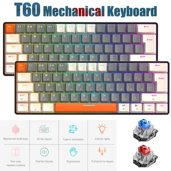T60 Wired Gaming מכני מקלדת 62 המפתחות Hotswap מיני משחקים מכני מקלדת PBT Keycaps קלידים teclado mecanico