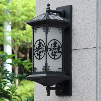 TEMAR חיצונית סולארית מנורת קיר יצירתיות בסגנון סיני שחור מנורות קיר אור LED אטימות IP65 הביתה מרפסת חצר