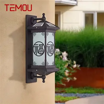 TEMOU חיצונית סולארית פמוטי קיר אור LED בסגנון סיני עמיד למים וינטג ' מנורה הביתה מרפסת קישוט
