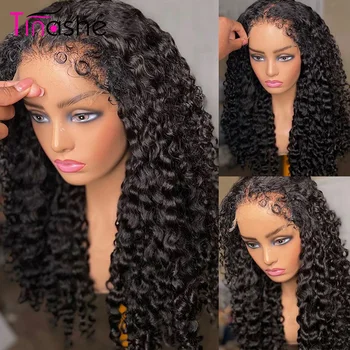 Tinashe HD תחרה הפאה הקדמית 4C בקצוות השיער עמוקים גל פאה הקדמי של תחרה 5x5 תחרה סגר את הפאה, ללבוש וללכת Glueless אדם שיער פאה