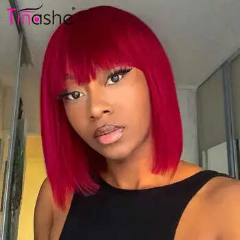 Tinashe אדום ישר בוב שיער אדם פאות עם פוני קצר בוב שיער אדם פאות עבור אישה בלי תחרה מלאה מכונת עשה פאה שיער אדם