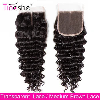 Tinashe שיער עמוק גל סגר HD תחרה שקוף סגירת 100% רמי שיער אדם סגר ברזילאי שיער תחרה שוויצרי, סגירה עליונה