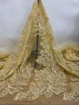 Top איכות חרוזים עיצוב תחרה חרוזים 3D רקמה צרפתית טול Net / אפריקה ניגריה תחרה בד שמלות ערב. מסיבה