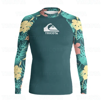 TRICOTA פריחה שומר לגלוש חולצות גברים שרוול ארוך הגנת UV חוף בגדי ים UPF 50+ בגדי התעמלות עורות Rashguard גלישה, חולצות