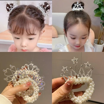 TwinkLei נסיכה ילדה פנינת שיער להקות כוכב הלב כתר יהלומים מלאכותיים הקוקו אביזרים לשיער ילדים מתנה שיער לקשור את הגומיות