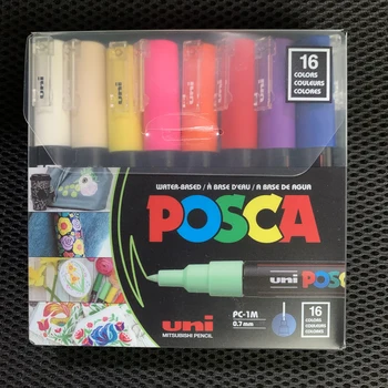 Uni פוסקה צבע מרקר, חבילה של 16 צבעים PC-1 מ', 0.7 מ 