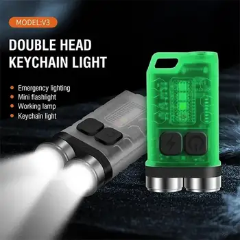 V3 LED פנס כיס מחזיק מפתחות 10 מצבים מסוג-C נטענת USB נייד Mini לפיד 900lm פנס קמפינג עם מגנט מנורת UV