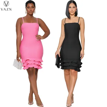 VAZN 2022 נשים ברחוב סגנון שמלות קצרות גופיות סטרפלס שמלות צבע טהור הגברת Mini שמלה קצרה