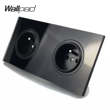Wallpad L6 שחור זכוכית מחוסמת מסגרת כפולה, צרפתי קיר שקע חשמל, שקע 16A עגול עיצוב