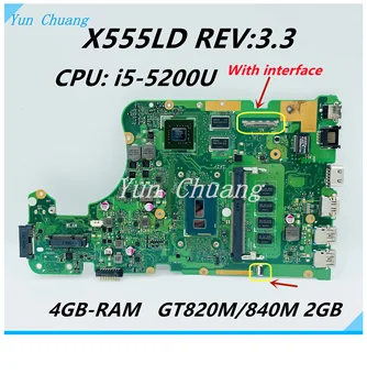 X555LNB X555LD ראב:3.3 לוח אם מחשב נייד עבור Asus F555L A555L X555LD X555LN X555LB Mainboard i5-5200U CPU GT840M/820M 4GB-RAM