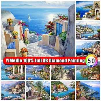 YiMeiDo לשפוך דבק נוף מלא 100% AB יהלום ציור הסירה לים יהלום רקמה בעבודת יד ריינסטון הבית פסיפס בעיצוב הבית