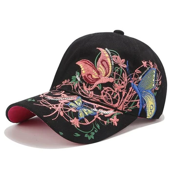 YOYOCORN נשים פרפרים פרחים רקמה כובעי נשים בחורה שמש כובעים מזדמן Snapback כובעי נשים כובעי הבייסבול חורף סתיו