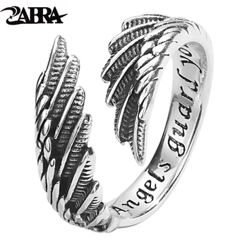 ZABRA 925 כסף כנפי מלאך הטבעת של גברים ונשים אופנתי רטרו טבעת פתוחה