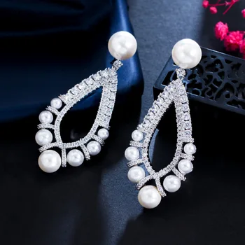Zirconia מעוקב עגילי מתכת חיקוי פרל עגילים לנשים עגילי אופנה בנות אלגנטי אופנתי תכשיטים מסיבת מתנה