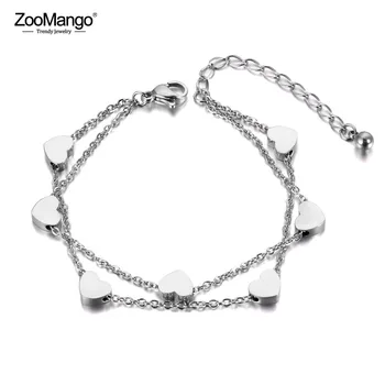 ZooMango נירוסטה קסם לב כפול שכבות צמידים צמידים לנשים קישור שרשרת בוהמיה קיץ החוף תכשיטים ZB19018