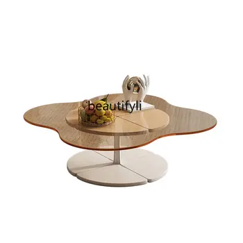 zq זכוכית שולחן קפה עגול ענן צרפתית דירה קטנה מודרני מינימליסטי תה השולחן