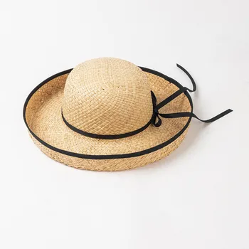 אביב קיץ אופנה חדשה לקשור עניבת פרפר בהשפעת היין קש הסיר את הכובע חיצוני תיירות קרם הגנה שמשיה כובע קש