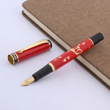 אדום מתכת עם עט אדום, מוזהב מגולף Chinease אופי העט נייר משרדי, ציוד לביה 