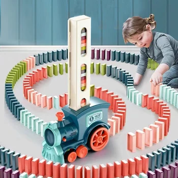 אוטומטית הנחת רכבת דומינו עם תאורה וסאונד דומינו משחקים בניית מונטריאול צעצועים חינוכיים מוקדם חינוך צעצוע