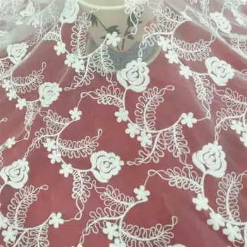 אוף-ווייט-mesh בד פרח מלא רקום תחרה בד בעבודת יד DIY בגדים אביזרים רוחב 130cm 1Yard