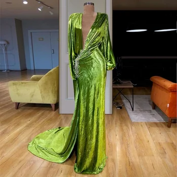 אופנה ירוקה המוסלמים רשמי שמלות ערב רב בתולת ים סקסית שמלת הנשף 2019 מסיבת קוקטייל שמלות גבוה לפצל את החלוק דה נשף