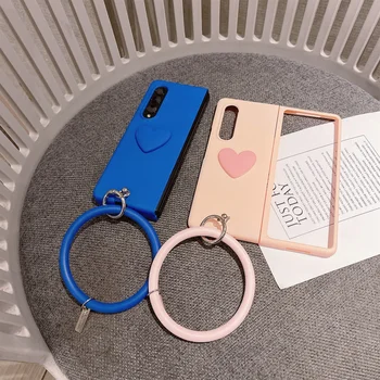 אופנה קוריאנית אוהב לב עם טבעת צמיד שרשרת עבור Samsung Galaxy Z קיפול 5 4 3 2 5G ZFold4 Fold3 מט עור כיסוי
