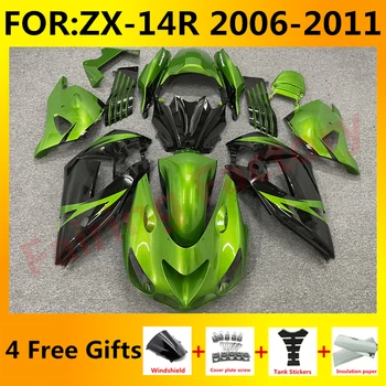 אופנוע Fairings ערכת עבור נינג ' ה ZX-14R 2006 2007 2008 2009 2010 2011 ZX14R zx 14r 06 07 08 כושר fairing סט שחור ירוק