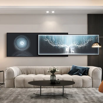 אור Led כחול יוקרה ציורי קיר באיכות גבוהה אווירה ספה רקע קיר ציור דקורטיבי בסלון תלוי צבי.