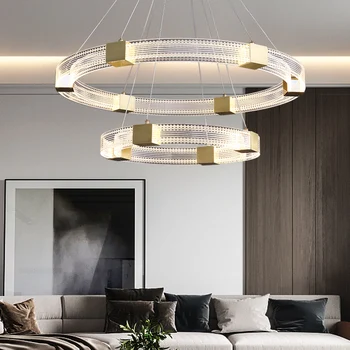 אור יוקרה הטבעת שילוב נברשת בסלון פוסט-מודרני מסעדה רעיונות עיצוב מינימליסטי Led השינה מנורות