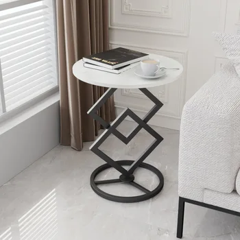 אור יוקרה יצירתי השולחן העגול רוק צלחת שולחן קפה מודרני קטן משק הבית הסלון מתכת פשוטה קטן ספה