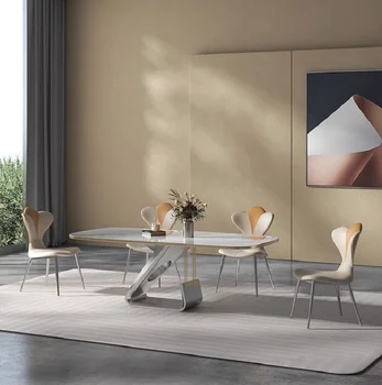 אור יוקרה רוק לוח שולחן האוכל, מודרני ופשוט high-end משק הבית מלבני אורז שולחן כיסא משולב