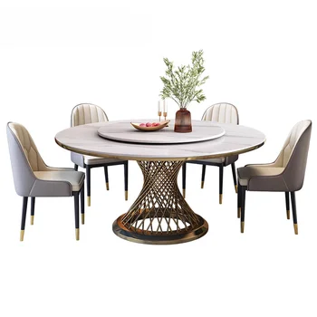 אור יוקרתי משיש שולחן האוכל ביתיים קטנים רוק לוח שולחן עגול מודרני פשוט עם המשטח המסתובב סביב שולחן האוכל